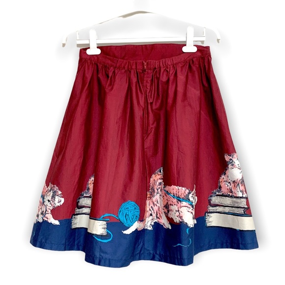 NWT ModCloth Study A-Line Skirt in Scholarly Kitties Knee Length Cotton LG - Picture 3 of 9
